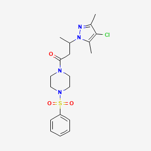 molecular formula C19H25ClN4O3S B4333204 1-[3-(4-chloro-3,5-dimethyl-1H-pyrazol-1-yl)butanoyl]-4-(phenylsulfonyl)piperazine 