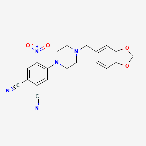 molecular formula C20H17N5O4 B4333208 4-{4-[(2H-1,3-BENZODIOXOL-5-YL)METHYL]PIPERAZIN-1-YL}-5-NITROBENZENE-1,2-DICARBONITRILE 