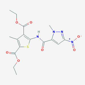 molecular formula C16H18N4O7S B4333209 diethyl 3-methyl-5-{[(1-methyl-3-nitro-1H-pyrazol-5-yl)carbonyl]amino}thiophene-2,4-dicarboxylate 