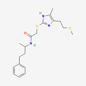 molecular formula C19H27N3OS2 B4333239 2-({4-methyl-5-[2-(methylthio)ethyl]-1H-imidazol-2-yl}thio)-N-(1-methyl-3-phenylpropyl)acetamide 