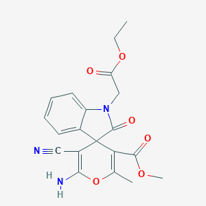 molecular formula C20H19N3O6 B433324 Methyl 6'-amino-5'-cyano-1-(2-ethoxy-2-oxoethyl)-2'-methyl-2-oxospiro[indole-3,4'-pyran]-3'-carboxylate CAS No. 445222-83-3
