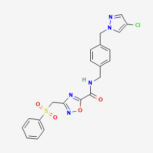 molecular formula C21H18ClN5O4S B4333271 3-[(BENZENESULFONYL)METHYL]-N-({4-[(4-CHLORO-1H-PYRAZOL-1-YL)METHYL]PHENYL}METHYL)-1,2,4-OXADIAZOLE-5-CARBOXAMIDE 