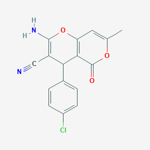 molecular formula C16H11ClN2O3 B433328 2-amino-4-(4-chlorophenyl)-7-methyl-5-oxo-4H,5H-pyrano[4,3-b]pyran-3-carbonitrile CAS No. 194282-78-5