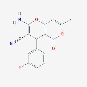 molecular formula C16H11FN2O3 B433330 2-amino-4-(3-fluorophenyl)-7-methyl-5-oxo-4H,5H-pyrano[4,3-b]pyran-3-carbonitrile CAS No. 315246-15-2