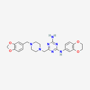 molecular formula C24H27N7O4 B4333347 6-{[4-(1,3-benzodioxol-5-ylmethyl)piperazin-1-yl]methyl}-N-(2,3-dihydro-1,4-benzodioxin-6-yl)-1,3,5-triazine-2,4-diamine 