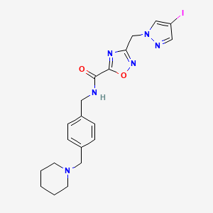 molecular formula C20H23IN6O2 B4333371 3-[(4-iodo-1H-pyrazol-1-yl)methyl]-N-[4-(piperidin-1-ylmethyl)benzyl]-1,2,4-oxadiazole-5-carboxamide 