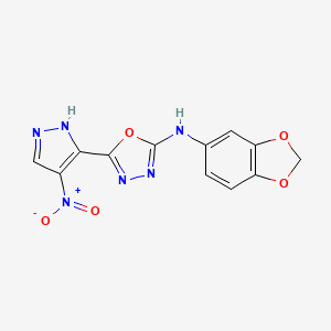 molecular formula C12H8N6O5 B4333393 N-1,3-benzodioxol-5-yl-5-(4-nitro-1H-pyrazol-5-yl)-1,3,4-oxadiazol-2-amine 