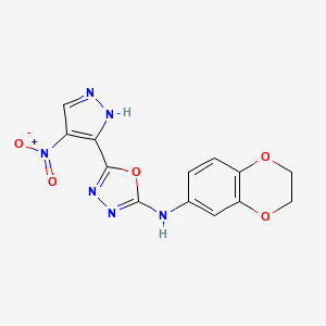 N-(2,3-dihydro-1,4-benzodioxin-6-yl)-5-(4-nitro-1H-pyrazol-5-yl)-1,3,4-oxadiazol-2-amine