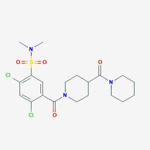 molecular formula C20H27Cl2N3O4S B4333449 2,4-dichloro-N,N-dimethyl-5-{[4-(piperidin-1-ylcarbonyl)piperidin-1-yl]carbonyl}benzenesulfonamide 