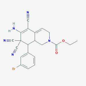 molecular formula C21H18BrN5O2 B433351 Ethyl 6-amino-8-(3-bromophenyl)-5,7,7-tricyano-1,3,8,8a-tetrahydroisoquinoline-2-carboxylate CAS No. 303142-20-3