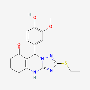 molecular formula C18H20N4O3S B4333519 2-(ethylsulfanyl)-9-(4-hydroxy-3-methoxyphenyl)-5,6,7,9-tetrahydro[1,2,4]triazolo[5,1-b]quinazolin-8(4H)-one 