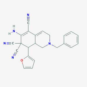 molecular formula C23H19N5O B433356 6-amino-2-benzyl-8-(2-furyl)-2,3,8,8a-tetrahydro-5,7,7(1H)-isoquinolinetricarbonitrile CAS No. 353462-61-0