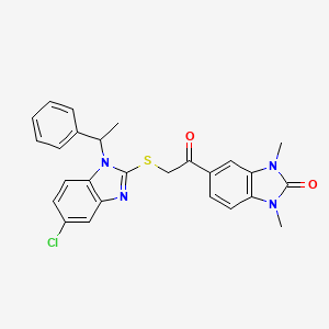 molecular formula C26H23ClN4O2S B4333580 5-({[5-chloro-1-(1-phenylethyl)-1H-benzimidazol-2-yl]thio}acetyl)-1,3-dimethyl-1,3-dihydro-2H-benzimidazol-2-one 