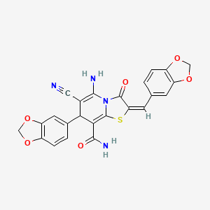 molecular formula C24H16N4O6S B4333618 5-amino-7-(1,3-benzodioxol-5-yl)-2-(1,3-benzodioxol-5-ylmethylene)-6-cyano-3-oxo-2,3-dihydro-7H-[1,3]thiazolo[3,2-a]pyridine-8-carboxamide 