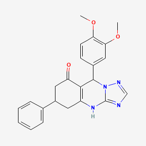 molecular formula C23H22N4O3 B4333634 9-(3,4-dimethoxyphenyl)-6-phenyl-5,6,7,9-tetrahydro[1,2,4]triazolo[5,1-b]quinazolin-8(4H)-one 