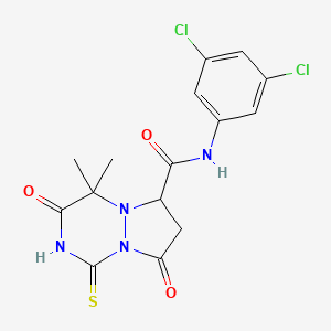 molecular formula C15H14Cl2N4O3S B4333647 N-(3,5-dichlorophenyl)-4,4-dimethyl-3,8-dioxo-1-thioxohexahydro-6H-pyrazolo[1,2-a][1,2,4]triazine-6-carboxamide 