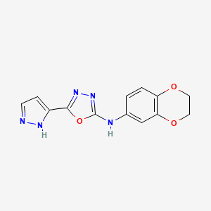 molecular formula C13H11N5O3 B4333657 N-(2,3-dihydro-1,4-benzodioxin-6-yl)-5-(1H-pyrazol-5-yl)-1,3,4-oxadiazol-2-amine 