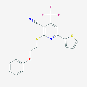 molecular formula C19H13F3N2OS2 B433372 2-[(2-Phenoxyethyl)sulfanyl]-6-(2-thienyl)-4-(trifluoromethyl)nicotinonitrile CAS No. 316359-27-0