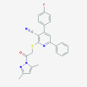 molecular formula C25H19FN4OS B433387 2-{[2-(3,5-dimethyl-1H-pyrazol-1-yl)-2-oxoethyl]sulfanyl}-4-(4-fluorophenyl)-6-phenylnicotinonitrile CAS No. 311809-98-0