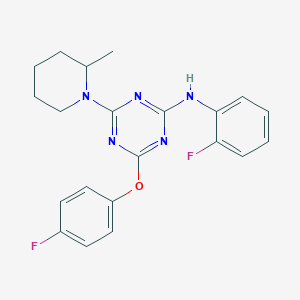 molecular formula C21H21F2N5O B4333886 4-(4-fluorophenoxy)-N-(2-fluorophenyl)-6-(2-methylpiperidin-1-yl)-1,3,5-triazin-2-amine 