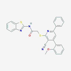 molecular formula C28H20N4O2S2 B433390 N-(1,3-benzothiazol-2-yl)-2-[3-cyano-4-(2-methoxyphenyl)-6-phenylpyridin-2-yl]sulfanylacetamide CAS No. 328068-44-6
