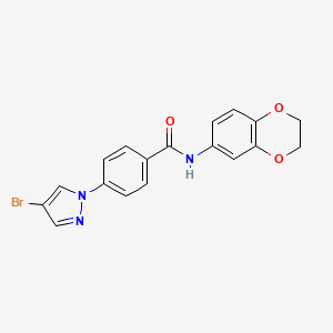 molecular formula C18H14BrN3O3 B4333941 4-(4-bromo-1H-pyrazol-1-yl)-N-(2,3-dihydro-1,4-benzodioxin-6-yl)benzamide 