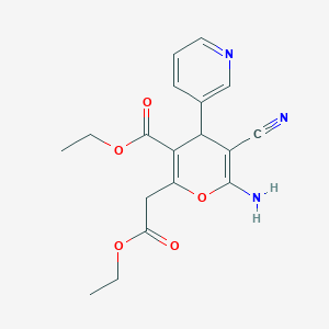 molecular formula C18H19N3O5 B433397 ethyl 6-amino-5-cyano-2-(2-ethoxy-2-oxoethyl)-4-(pyridin-3-yl)-4H-pyran-3-carboxylate CAS No. 300589-54-2