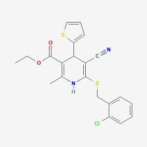 molecular formula C21H19ClN2O2S2 B433405 Ethyl 6-[(2-chlorobenzyl)sulfanyl]-5-cyano-2-methyl-4-(2-thienyl)-1,4-dihydro-3-pyridinecarboxylate CAS No. 340807-69-4