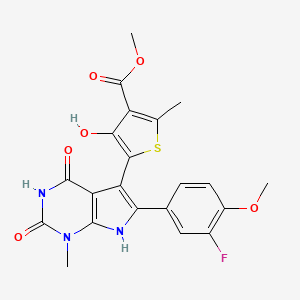 molecular formula C21H18FN3O6S B4334073 METHYL 5-[6-(3-FLUORO-4-METHOXYPHENYL)-1-METHYL-2,4-DIOXO-1H,2H,3H,4H,7H-PYRROLO[2,3-D]PYRIMIDIN-5-YL]-4-HYDROXY-2-METHYLTHIOPHENE-3-CARBOXYLATE 