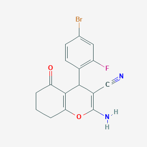 molecular formula C16H12BrFN2O2 B433408 2-amino-4-(4-bromo-2-fluorophenyl)-5-oxo-5,6,7,8-tetrahydro-4H-chromene-3-carbonitrile CAS No. 340807-30-9