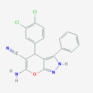 molecular formula C19H12Cl2N4O B433410 6-Amino-4-(3,4-dichlorophenyl)-3-phenyl-1,4-dihydropyrano[2,3-c]pyrazole-5-carbonitrile CAS No. 304881-15-0