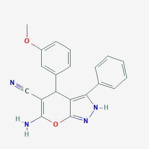 molecular formula C20H16N4O2 B433412 6-Amino-4-(3-methoxyphenyl)-3-phenyl-1,4-dihydropyrano[2,3-c]pyrazole-5-carbonitrile CAS No. 300803-76-3