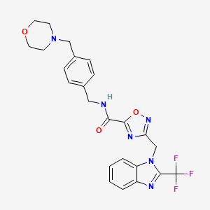 molecular formula C24H23F3N6O3 B4334130 N-({4-[(MORPHOLIN-4-YL)METHYL]PHENYL}METHYL)-3-{[2-(TRIFLUOROMETHYL)-1H-1,3-BENZODIAZOL-1-YL]METHYL}-1,2,4-OXADIAZOLE-5-CARBOXAMIDE 