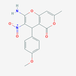 2-amino-3-nitro-4-(4-methoxyphenyl)-7-methyl-4H,5H-pyrano[4,3-b]pyran-5-one