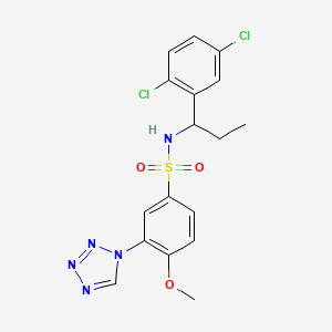 molecular formula C17H17Cl2N5O3S B4334155 N-[1-(2,5-dichlorophenyl)propyl]-4-methoxy-3-(1H-tetrazol-1-yl)benzenesulfonamide 