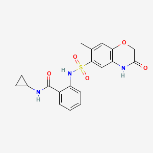 molecular formula C19H19N3O5S B4334171 N-cyclopropyl-2-{[(7-methyl-3-oxo-3,4-dihydro-2H-1,4-benzoxazin-6-yl)sulfonyl]amino}benzamide 