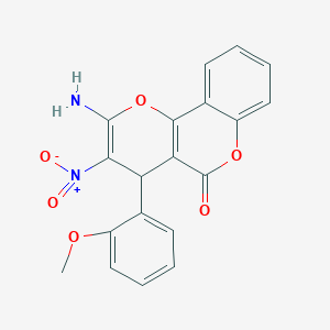 molecular formula C19H14N2O6 B433418 2-amino-3-nitro-4-(2-methoxyphenyl)-4H,5H-pyrano[3,2-c]chromen-5-one CAS No. 247079-73-8
