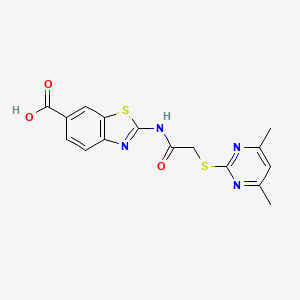 molecular formula C16H14N4O3S2 B4334186 2-({2-[(4,6-dimethyl-2-pyrimidinyl)sulfanyl]acetyl}amino)-1,3-benzothiazole-6-carboxylic acid 