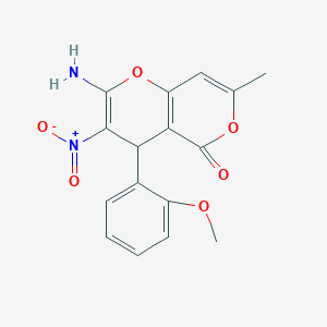 molecular formula C16H14N2O6 B433419 2-amino-3-nitro-4-(2-methoxyphenyl)-7-methyl-4H,5H-pyrano[4,3-b]pyran-5-one CAS No. 247079-70-5