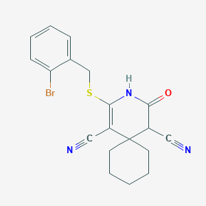 molecular formula C19H18BrN3OS B433421 2-[(2-Bromobenzyl)sulfanyl]-4-oxo-3-azaspiro[5.5]undec-1-ene-1,5-dicarbonitrile CAS No. 298687-64-6