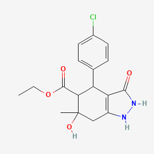 ethyl 4-(4-chlorophenyl)-3,6-dihydroxy-6-methyl-4,5,6,7-tetrahydro-2H-indazole-5-carboxylate