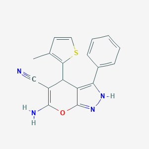 molecular formula C18H14N4OS B433431 6-Amino-4-(3-methyl-2-thienyl)-3-phenyl-1,4-dihydropyrano[2,3-c]pyrazole-5-carbonitrile CAS No. 330158-67-3