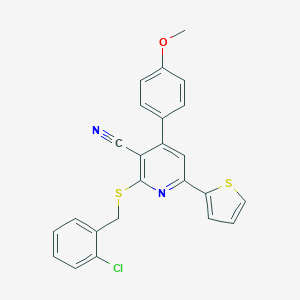 molecular formula C24H17ClN2OS2 B433432 2-[(2-Chlorobenzyl)sulfanyl]-4-(4-methoxyphenyl)-6-(2-thienyl)nicotinonitrile CAS No. 340817-00-7