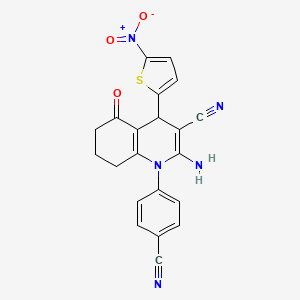 molecular formula C21H15N5O3S B4334364 2-Amino-1-(4-cyanophenyl)-4-(5-nitrothiophen-2-yl)-5-oxo-1,4,5,6,7,8-hexahydroquinoline-3-carbonitrile 