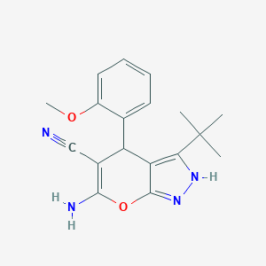 molecular formula C18H20N4O2 B433438 6-Amino-3-tert-butyl-4-(2-methoxyphenyl)-1,4-dihydropyrano[2,3-c]pyrazole-5-carbonitrile CAS No. 352662-77-2