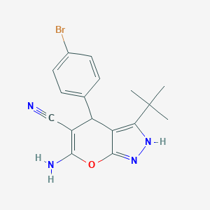 molecular formula C17H17BrN4O B433441 6-Amino-4-(4-bromophenyl)-3-tert-butyl-1,4-dihydropyrano[2,3-c]pyrazole-5-carbonitrile CAS No. 305862-96-8