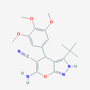 molecular formula C20H24N4O4 B433449 6-Amino-3-tert-butyl-4-(3,4,5-trimethoxyphenyl)-1,4-dihydropyrano[2,3-c]pyrazole-5-carbonitrile CAS No. 304875-69-2