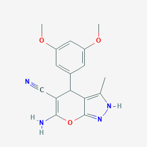 molecular formula C16H16N4O3 B433450 6-Amino-4-(3,5-dimethoxyphenyl)-3-methyl-1,4-dihydropyrano[2,3-c]pyrazole-5-carbonitrile CAS No. 352662-95-4