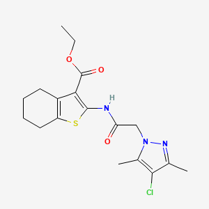 molecular formula C18H22ClN3O3S B4334504 ethyl 2-{[(4-chloro-3,5-dimethyl-1H-pyrazol-1-yl)acetyl]amino}-4,5,6,7-tetrahydro-1-benzothiophene-3-carboxylate 