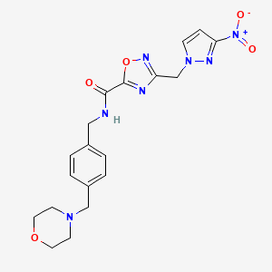 molecular formula C19H21N7O5 B4334505 N-[4-(morpholin-4-ylmethyl)benzyl]-3-[(3-nitro-1H-pyrazol-1-yl)methyl]-1,2,4-oxadiazole-5-carboxamide 